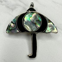 Vintage Mexico Alpaca Silver Tone Abalone Shell Inlay Umbrella Brooch Pin - £15.81 GBP