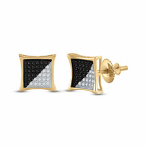 10kt Yellow Gold Mens Round Black Color Enhanced Diamond Square Earrings 1/4 Ctw - £238.22 GBP
