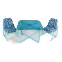 Vintage 1978 Barbie Dream Furniture Dining Table &amp; Chairs Blue 2475 Set - £27.45 GBP