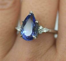 2Ct Pear Cut Simulated Sapphire Engagement Ring925 Silver Gold Plated - £101.19 GBP