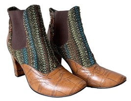 Tracy Porter Fabric &amp; Croc Leather Brocade Boho Pull On Ankle Boots-Women&#39;s 10 - £60.07 GBP
