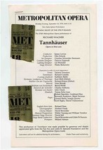 Tannhauser Ticket Stubs Metropolitan Opera 1978 Richard Cassilly Kurt Moll  - $21.78