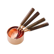 Measuring Cup Set of 4, Copper Measuring Spoon with Walnut Handle Rose Gold Colo - £23.96 GBP