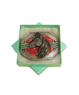 Siskiyou Belt Buckle, F-7, Pewter &quot;Mighty Horse&quot; Head On Red Enamel,  JW... - $26.82 CAD