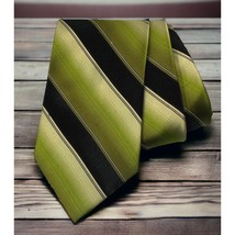 City of London Green Striped Tie Mens Neck Tie Black Diagonal 100% Silk - £7.82 GBP