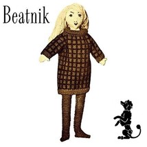 Vintage Knitting Pattern Beatnik 16” Doll with Red Black Checked Dress/S... - £1.62 GBP