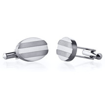 Titanium Grooved Brushed Finish Oval Cufflinks - £46.98 GBP