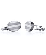Titanium Grooved Brushed Finish Oval Cufflinks - £48.24 GBP