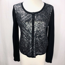 New Anthropologie Knitted &amp; Knotted Sequin Front Black Cotton Light Cardigan - $29.99