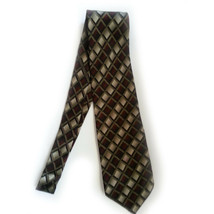 KNIGHTSBRIDGE men&#39;s silk dress tie brown geometric pattern 3.75&quot; wide 57&quot; long  - £7.58 GBP