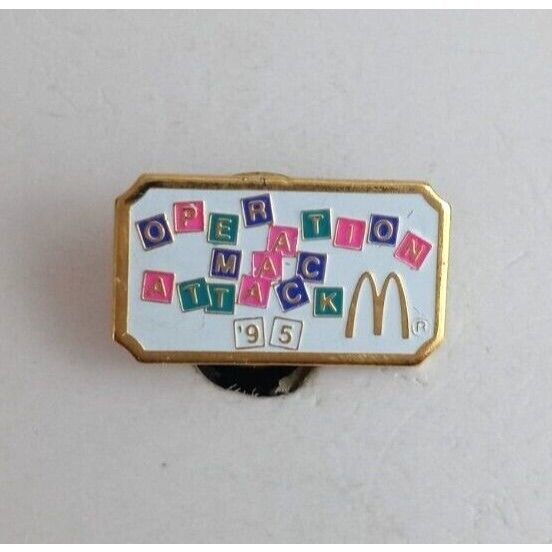 Vintage Operation Mac Attack Colorful McDonald&#39;s Employee Hat Pin - $10.19