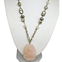Chico's Rose Quartz Stone Necklace Statement Pendant Acrylic Beads 18" 20" Long - $16.04