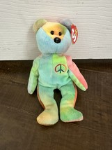 Ty Beanie Baby Peace Bear Plush Stuffed Animal Toy 8 Inch - £11.77 GBP
