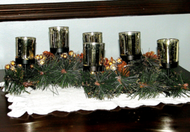 Handmade Candle Centerpieces Holders Pine Cones Branches Gold Berries Ch... - £10.24 GBP