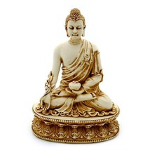 MEDICINE BUDDHA STATUE 5&quot; Buddhist Wellness Deity Ivory Color Resin QUAL... - $456.11 MXN