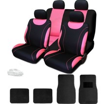 For Toyota New Flat Cloth Black and Pink Car Seat Covers With Mats Set - £34.52 GBP