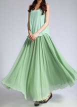 Sage-green CHIFFON MAXI Skirt Women Plus Size Long Silky Chiffon Skirt image 4