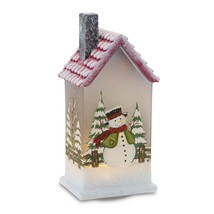 LED House w/Snowman (Set of 2) 9&quot;H Glass 2 AAA Batteries, Not Included - £48.34 GBP