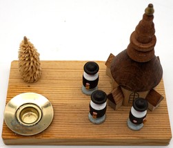 Miniature Wooden Diorama Church People Xmas Tree Candleholder. Made in G... - £15.95 GBP
