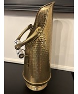 Vintage Coal Bucket Hammered Brass Lion Heads Ceramic Handles - £59.36 GBP