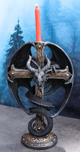 Medieval Fantasy Altar Drake Dragon Coiled On Celtic Knotwork Cross Candleholder - £39.40 GBP