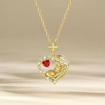 2Ct Lab-Created Garnet Warm Embrace Baby &amp; Mom Necklace 14k Yellow Gold Plated - £76.34 GBP