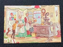 Vtg Christmas Card Classic Family Christmas Scene GRAND AWARDS Unused 7&quot; x 4.75&quot; - £4.64 GBP