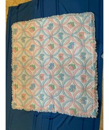 Vintage Baby Blanket Hand Quilted Blue Bears,Green Hippos 1970’s - $39.59