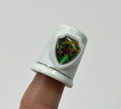 North Carolina Porcelain Thimble Badge State Bird Red Cardinal Flower Do... - $8.99