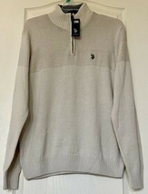 US POLO ASSN. Men&#39;s 1/4 Zip Mock Neck Size L Ivory Heater Sweater *NWT $70  - $34.64