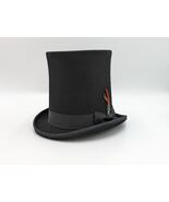 100% Wool High Top Lincoln Stove Pipe Hand Made Black Felt Top Hat 8" Tall - $58.21