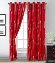 Linda Red Color Silver Foil Blackout Decorative Windows Curtains Drapes 2 Pcs - £38.93 GBP