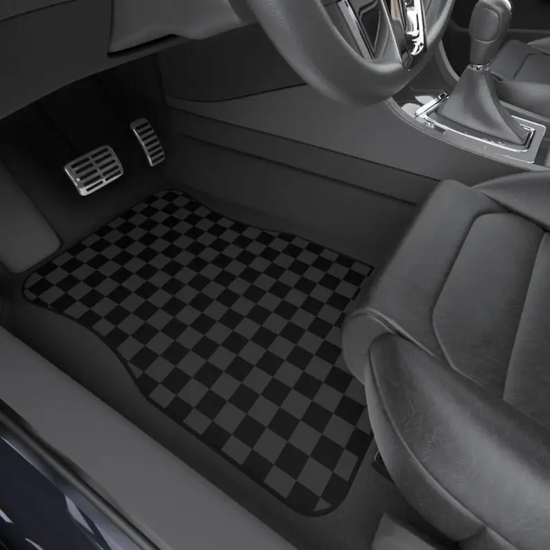 Checkered Dark Grey X Black Car Floor Mats, Dark Grey and Black, Cute Car - £47.29 GBP