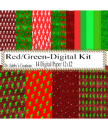 Red/Green Kit-Digtial Paper-Art Clip-Gift Tag-Jewelry-T shirt-Notebook-S... - $37.30 MXN
