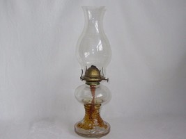 Vintage Oil Lamp Clear Glass P &amp; A Thomaston Eagle Burner Clear Chimney 16&quot; - £19.77 GBP