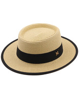 New Men’s Summer Dark Beige Straw Boater Dress Hat (Size 55-58CM) - £14.81 GBP