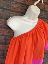 Sleeveless One Shoulder Dress Small Orange Hot Pink Shein Stretch Shift - $8.55