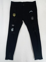 Men&#39;s Jeans Sz XXL -36&quot; W x 30&quot; L Skinny Black Denim Army Peace Patch Di... - $14.24