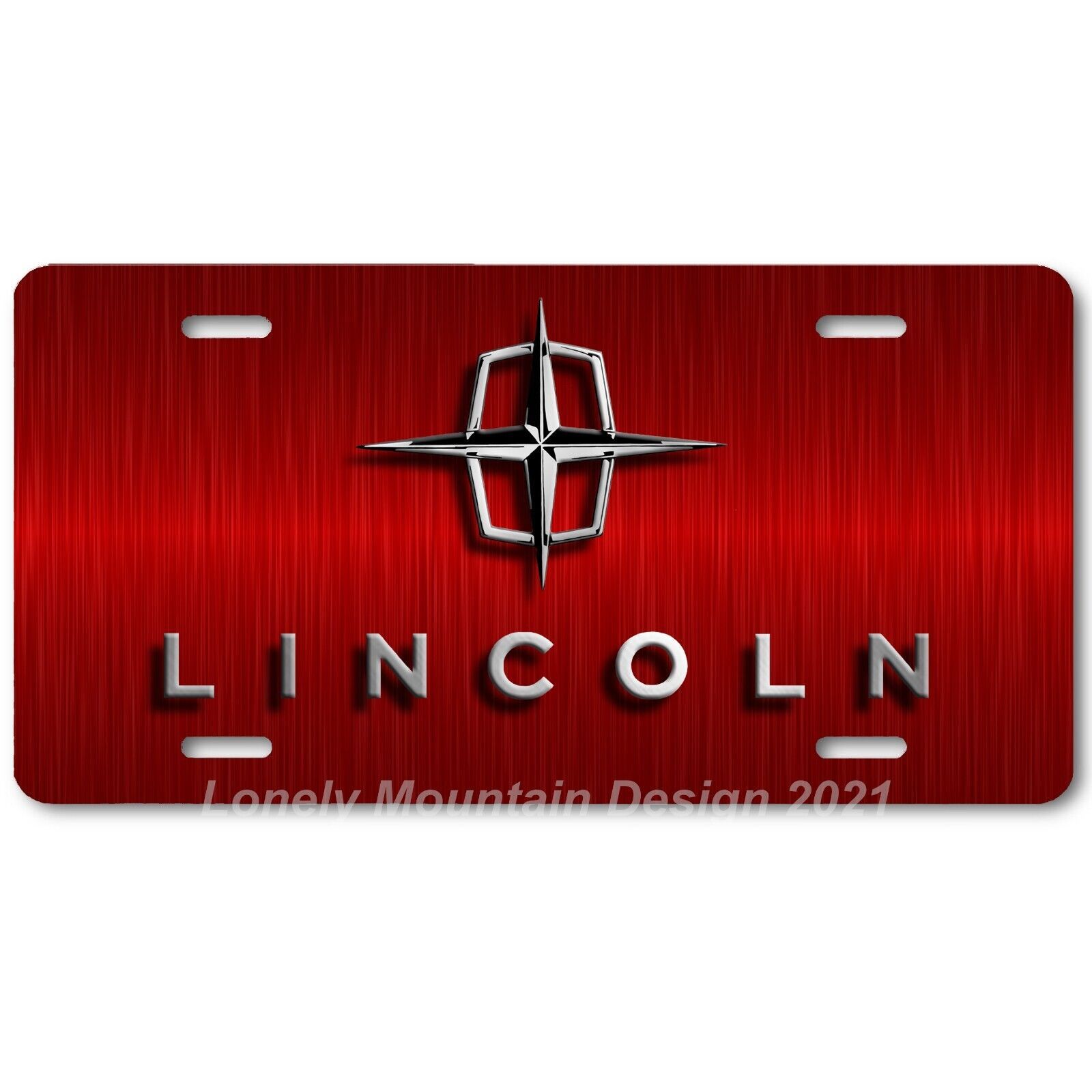 Lincoln Old Logo Inspired Art on Red FLAT Aluminum Novelty Car License Tag Plate - $17.99