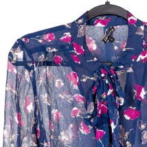 Express Womens Blouse M Sheer Blue Pink Floral Long Sleeve Buttons Bell ... - £18.60 GBP
