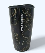 Starbucks Black &amp; Gold Double Wall Ceramic Travel Tumbler 12 Oz With Lid - £11.51 GBP