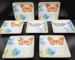 7 Pc Certified International Butterfly Canape Plates Set Square Floral D... - £63.04 GBP