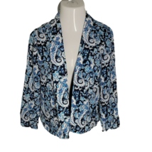 Kim Rogers Classy Lined Open Front Collared Blazer ~ Sz PM ~ Blue &amp; White - £17.68 GBP