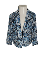 Kim Rogers Classy Lined Open Front Collared Blazer ~ Sz PM ~ Blue &amp; White - £17.77 GBP
