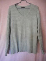 Lands End Minty Green v-neck Sweater 100% cotton Size L 14 - 16 - $446.21 MXN