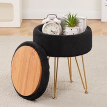 Cplxroc Footrest Footstools Round Faux Fur Ottoman With Storage Space, Black - £35.09 GBP