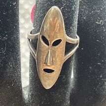 Long Face Tribal Mask Ring Sterling Silver 925 Size 6 Statement Antique LG - $629.85 MXN
