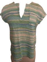 Lilly Pulitzer Linen Striped Duval Pocket V-Neck Tee Size XS Blue Green ... - £14.02 GBP