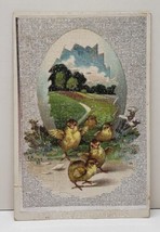 Easter Wishes Dancing Chicks Beaded Silvered Finish Postcard B15 - $5.95