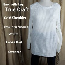 New With Tag True Craft White Lose Knit Cold Shoulder Sweater Size 3X - £9.40 GBP